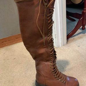 Laced up thigh high boots